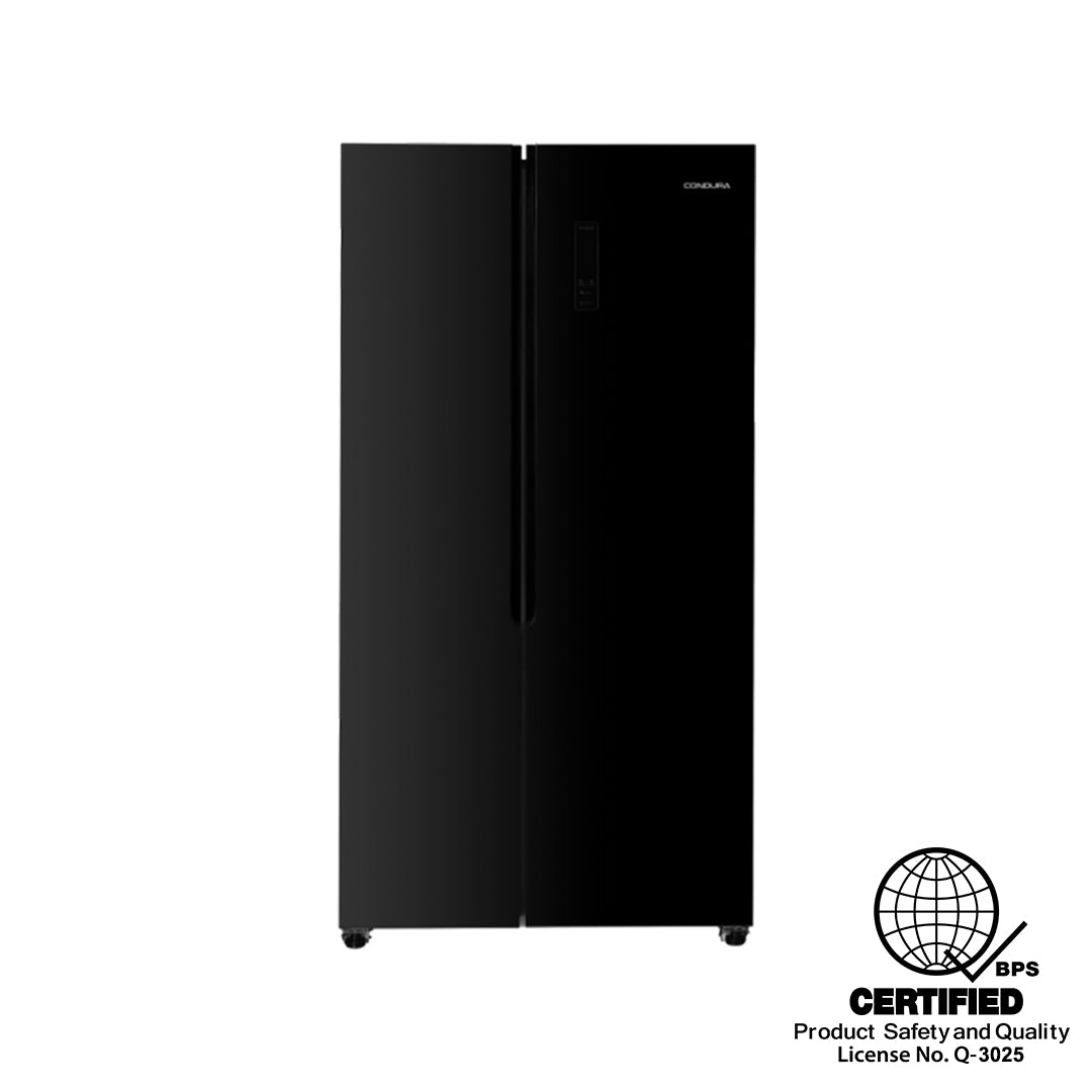Condura 15.6 Cu. Ft. Icon No Frost Side by Side, Inverter Refrigerator, Black Glass CSS-472i (Class C)