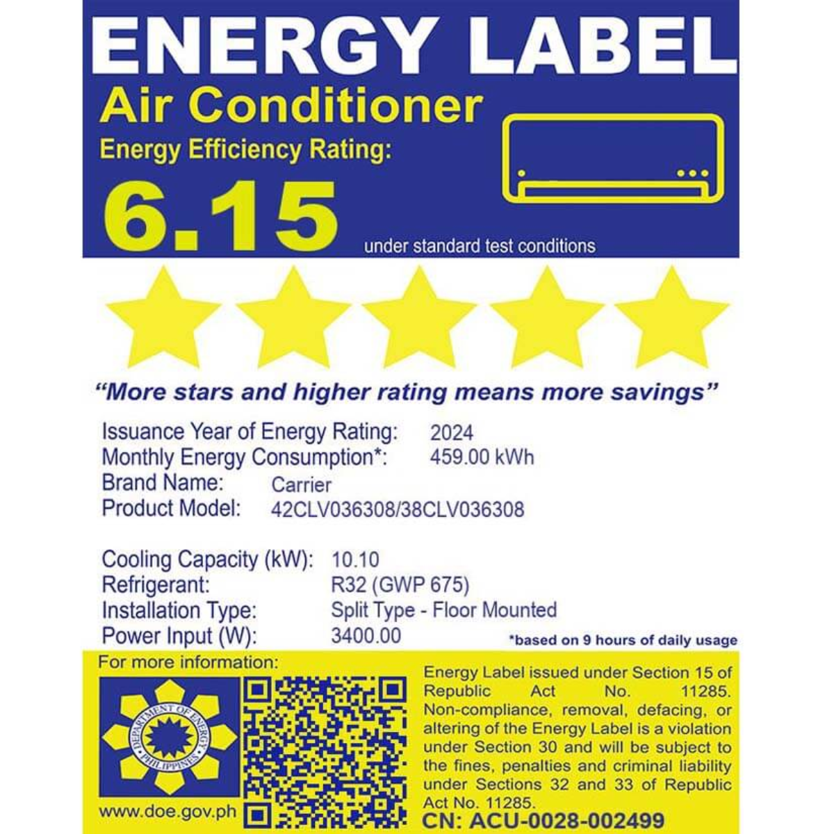 Carrier 4.00 HP Slim Floor Standing Inverter Air Conditioner (Class B)
