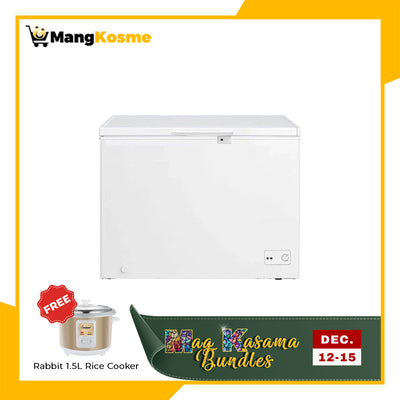 Midea 10.5 Cu.Ft. Manual Chest Freezer Refrigerator (Class A) + FREE Rabbit 1.5 L C Rice Cooker, Chrome MKB3
