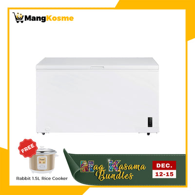 Midea 15 Cu.Ft. Manual Chest Freezer Inverter Refrigerator (Class A) + FREE Rabbit 1.5 L C Rice Cooker, Chrome MKB3