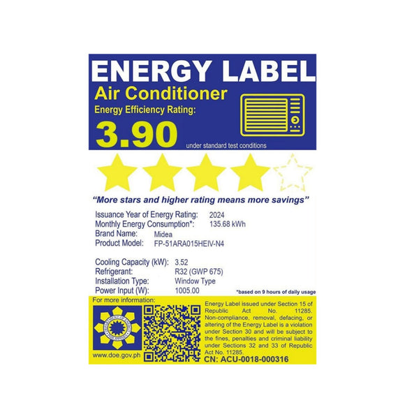 Midea 1.50 HP Remote Window-Type Inverter Air Conditioner (Class B)