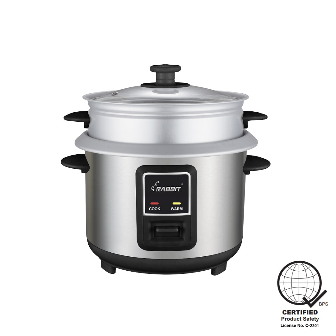 Rabbit 1.5 L G Glass Lid with Steamer Rice Cooker, Silver (Premium)