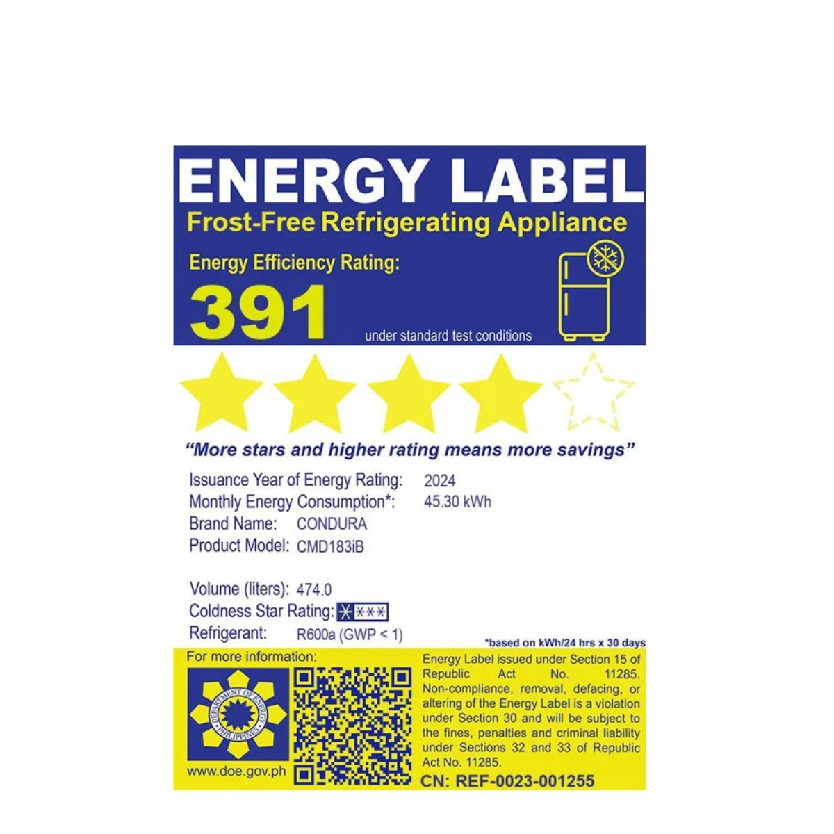 Condura 16.7 Cu.Ft. No Frost Multi-Door Inverter Refrigerator, Black Glass CMD183iB (Class C)