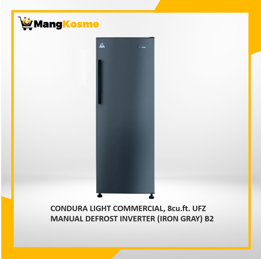 condura-light-commercial-8-cubic-feet-manual-defrost-upright-inverter-freezer-iron-gray-class-b2-front-view-mang-kosme