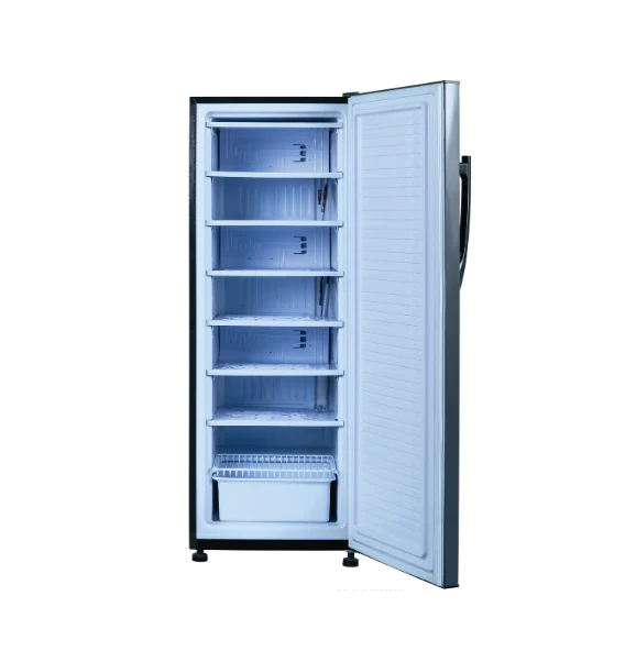 condura-light-commercial-8-cubic-feet-manual-defrost-upright-inverter-freezer-iron-gray-class-b2-front-open-door-view-mang-kosme