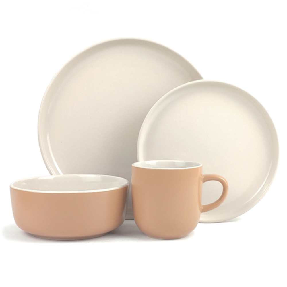 Masflex 8Pcs Matte Two Tone Dinner Set Beige RE-GLWH-8 (Premium)