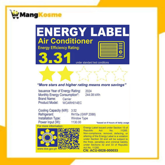 Carrier 1.50 HP 12H ICool Green Window-Type Air Conditioner (Class B)