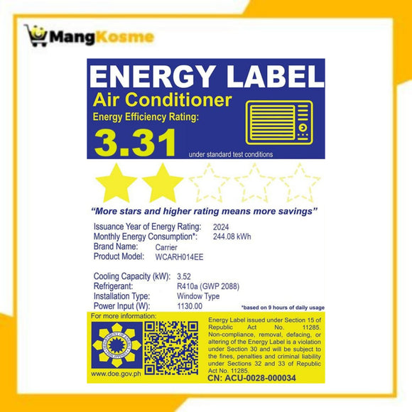 Carrier 1.50 HP Remote iCool Green, Window-Type Air Conditioner (Class B)