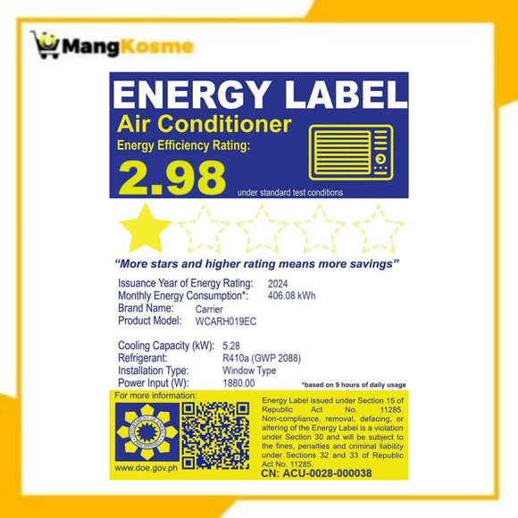 Carrier 2.00 HP 12H ICool Green Window-Type Air Conditioner (Class B)