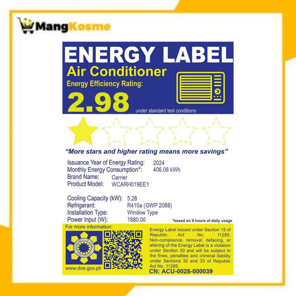 Carrier 2.00 HP Remote ICool Green Window-Type Air Conditioner (Class B)