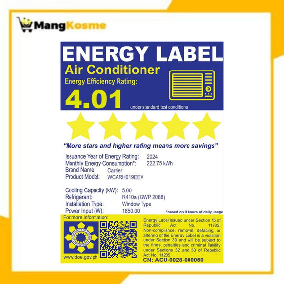 Carrier 2.00 HP Remote Window-Type Inverter Air Conditioner (Class B)