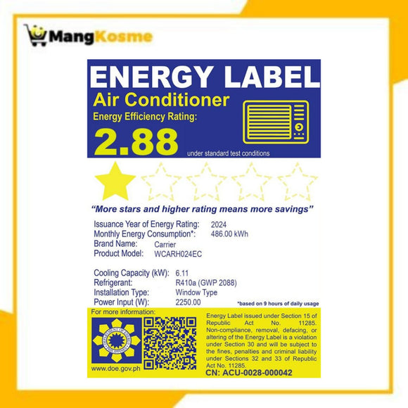 Carrier 2.50 HP ICool Green Window-Type Air Conditioner (Class B)