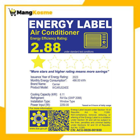 Carrier 2.50 HP Aura Side Discharge Window-Type, Non-Inverter Air Conditioner (Class B)