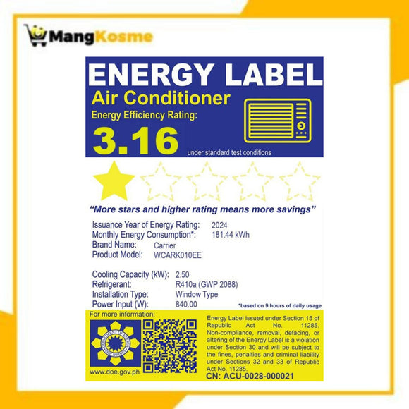 Carrier 1.00 HP Remote Aura Window-Type Air Conditioner (Premium)