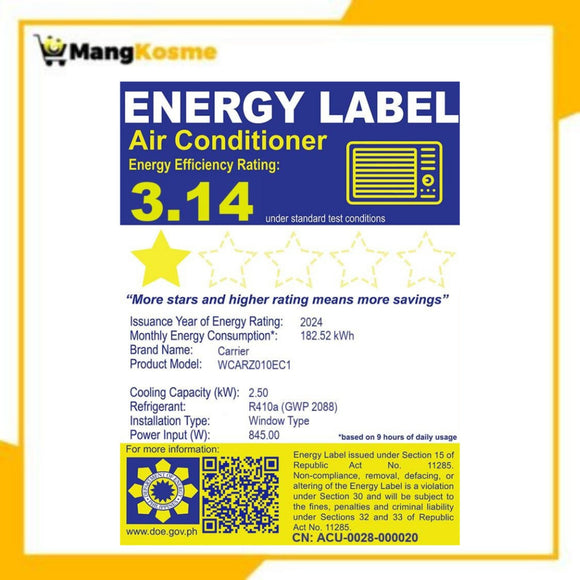 Carrier 1.00 HP Window-Type Air Conditioner (Premium)