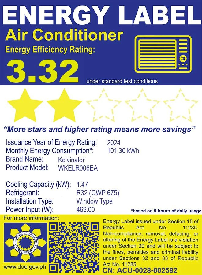 Kelvinator 0.5 HP Window-Type, Non-Inverter Air Conditioner (Premium)
