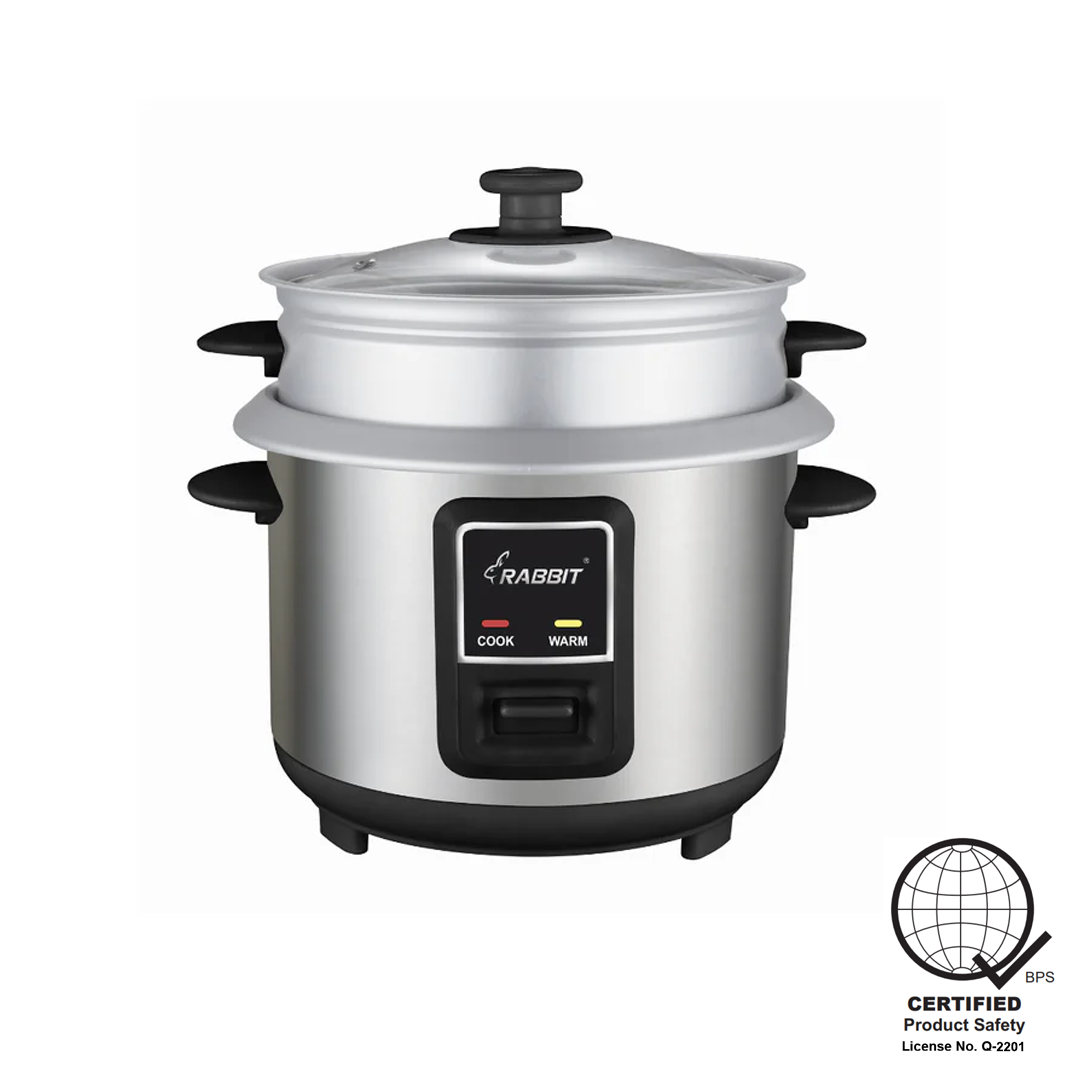Rabbit 1.5 L G Glass Lid with Steamer Rice Cooker, Silver (Premium)