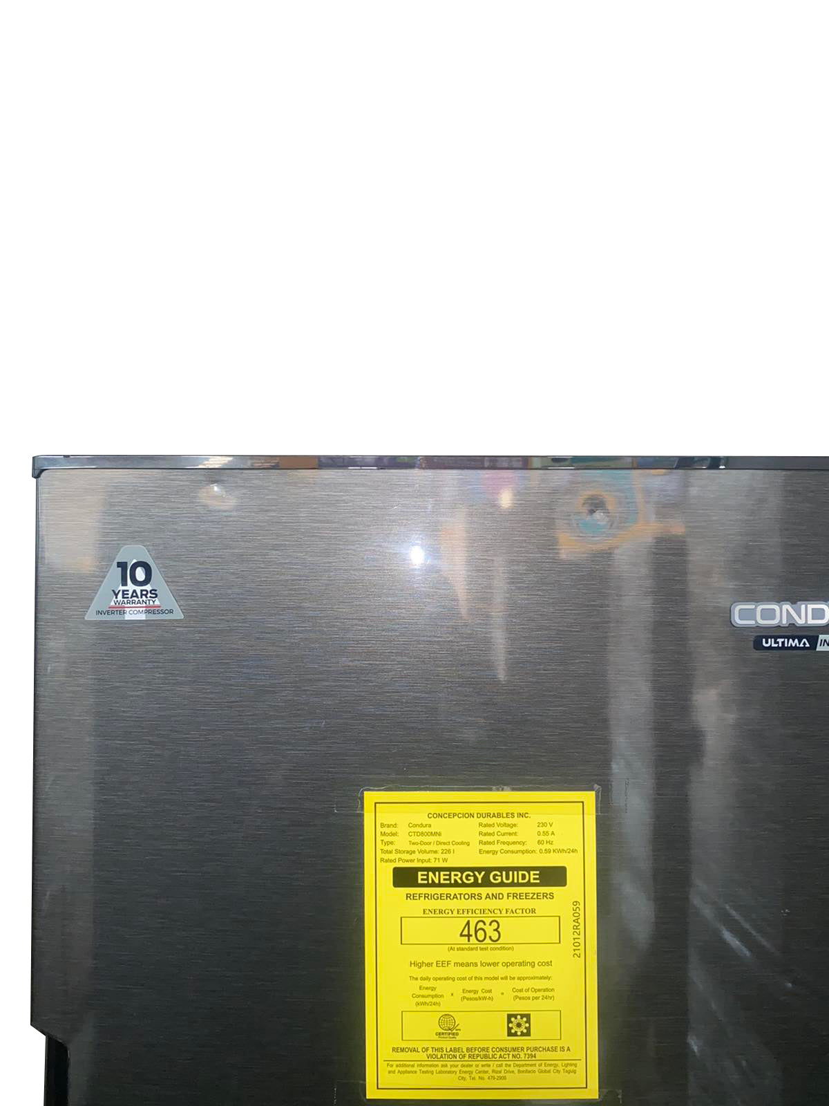 Condura 8.5 Cu. Ft. TD Manual Defrost Direct Cool, Inverter Refrigerator Millennium Gray CTD800MNi (Class C) Limited Offer